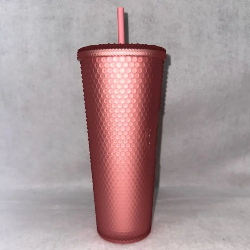 NWT Starbucks Insulated Acrylic Tumbler with Straw Pink Studded 24oz New